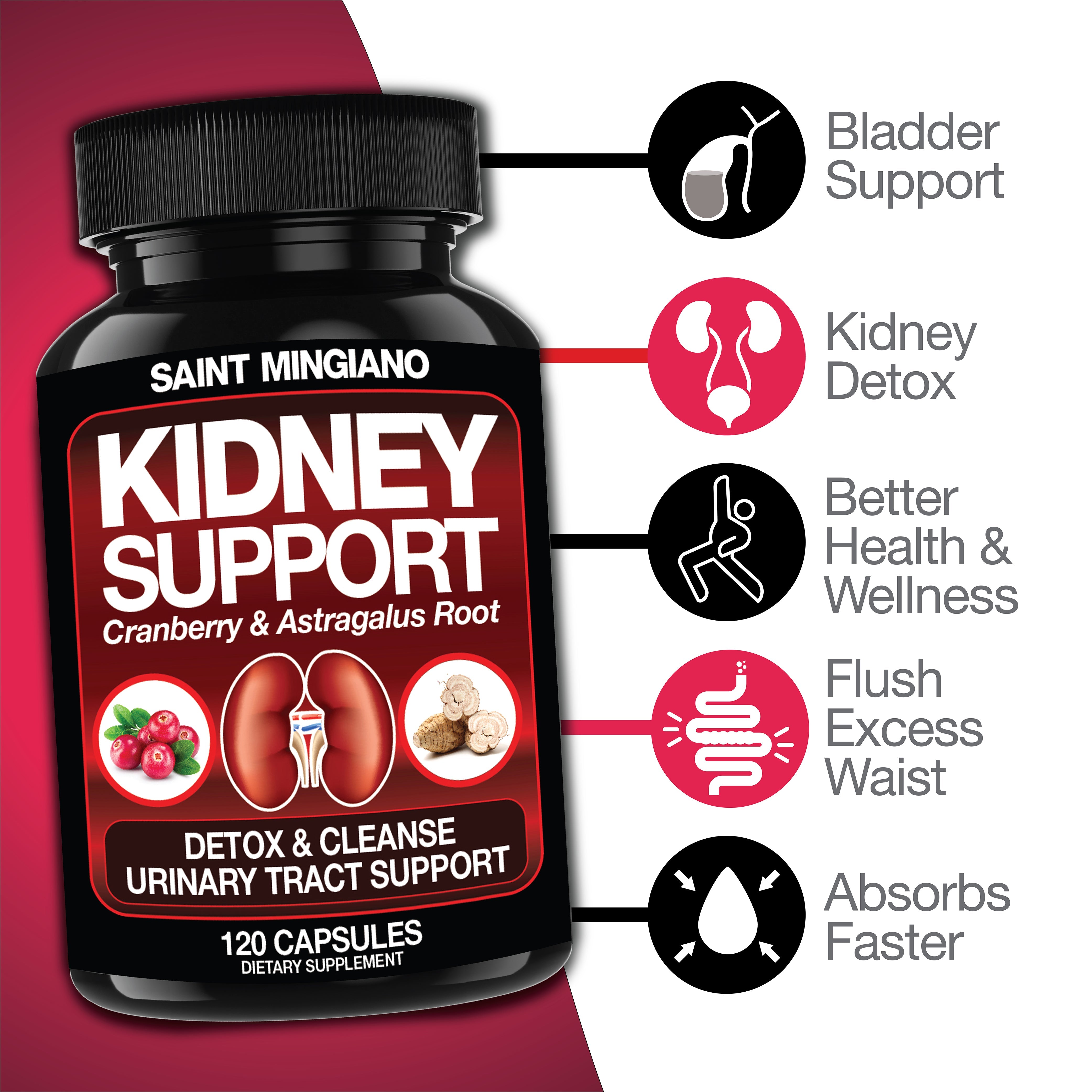 Kidney Support Detox Cleanse Capsules Cranberry Astragalus Root Supplement