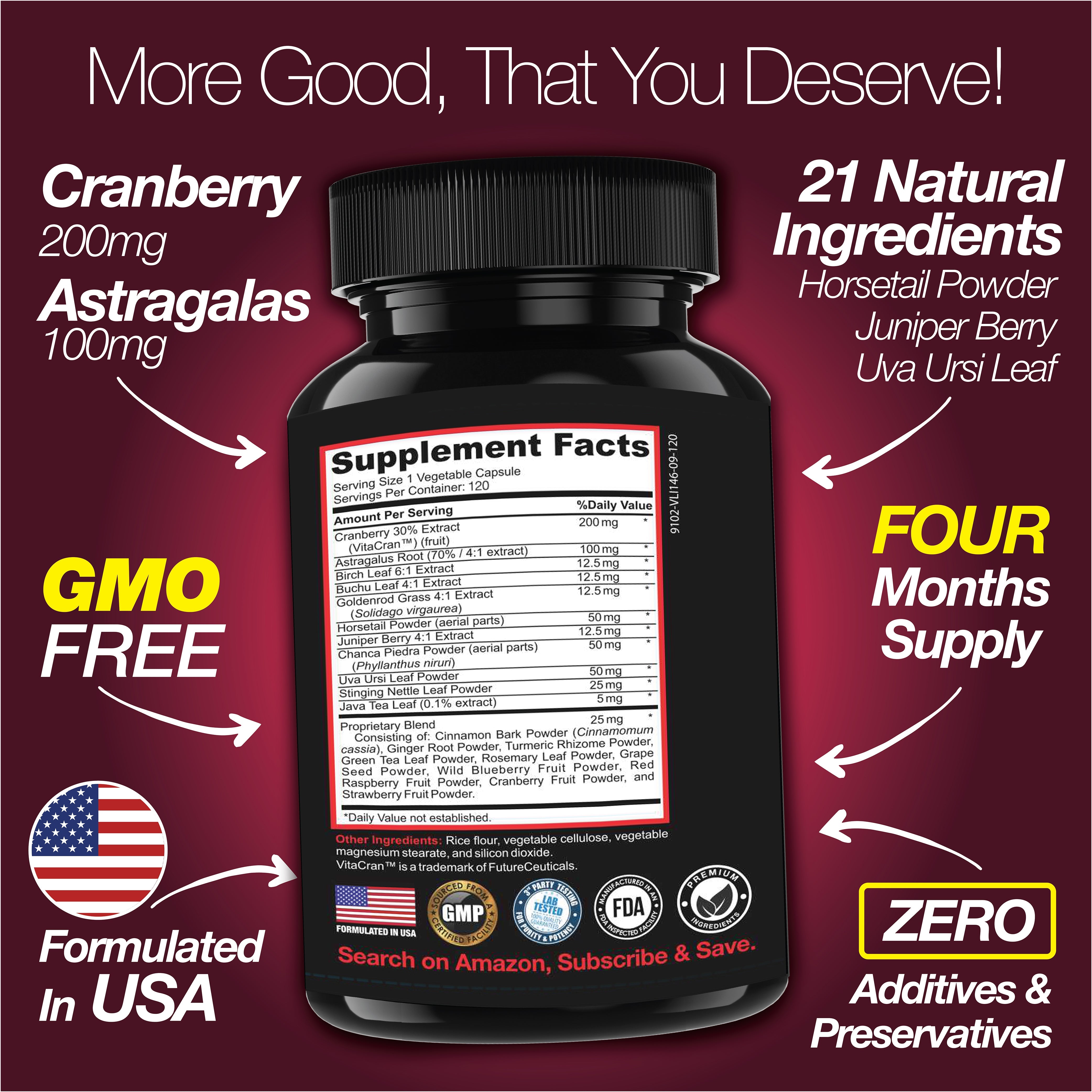 Kidney Support Detox Cleanse Capsules Cranberry Astragalus Root Supplement