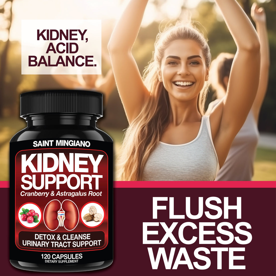 Kidney Support Detox Cleanse Capsules Cranberry Astragalus Root Supplement